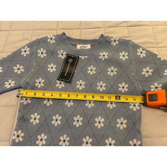 Just Polly Blue Knit Sweater Dress Small Floral Daisy Short Sleeve Retro Y2K Mod - Picture 3 of 12